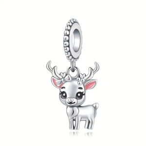 Silver Reindeer Charm Pendant with Pink Ears